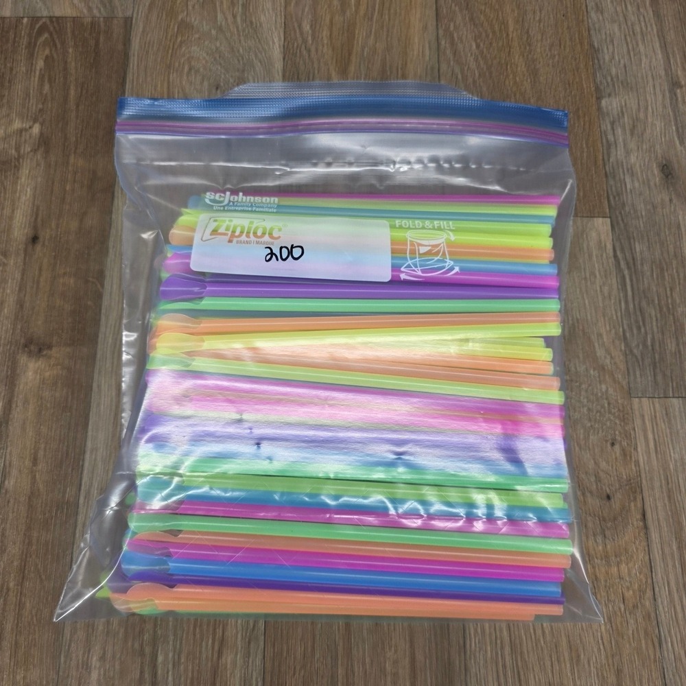 Neon Spoon Straws Colorful Drinking‎ Straws Bulk Lot of 200 Slushy Smoothie
